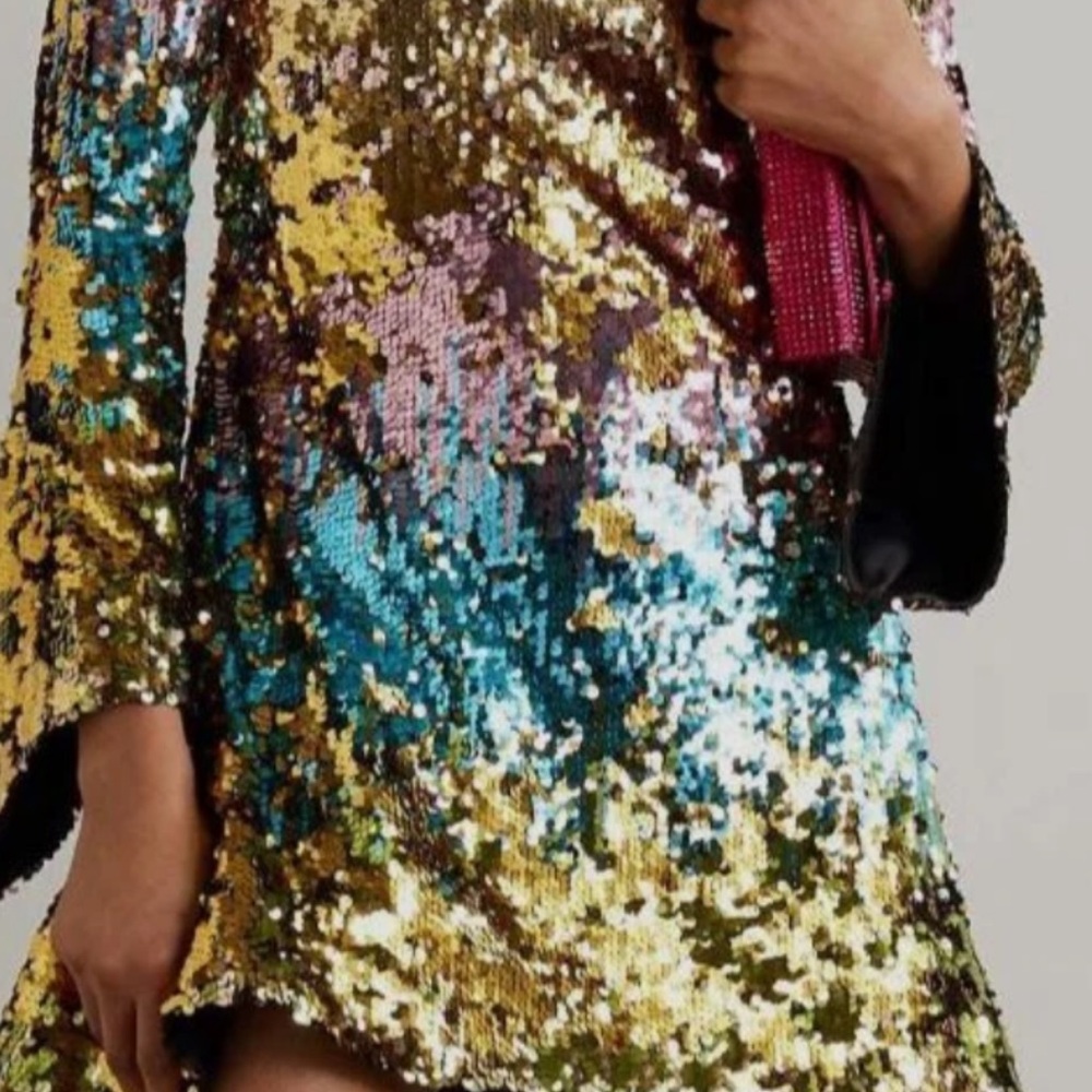 Beautiful and Amazing Halpern Womens Gold Long Sleeve Sequin Mini Dress Size 40